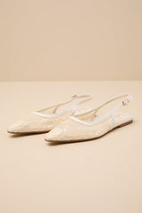 Cepheus Cream Mesh Embroidered Slingback Flats
