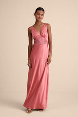 Toulouse Rusty Rose Satin Lace Maxi Dress