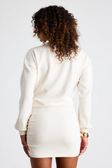 Bellamy Ivory Jersey Knit Long Sleeve Mini Dress