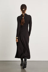 Corinne Black Jersey Knit Mock Neck Midi Dress