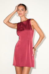Elevated Appearance Wine Red Satin Open Back Mini Dress