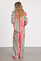 Classic White Multi Jolly Stripes Satin Two-Piece Pajama Set
