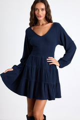 Adorable Option Dark Navy Long Sleeve Mini Sweater Dress