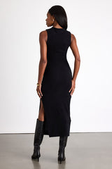 Zephine Black Sleeveless Sweater Midi Dress