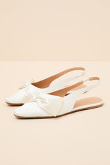 Kyleigh White Satin Bow Slingback Flats