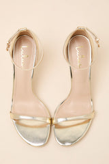 Dottie Gold Ankle Strap High Heel Sandals