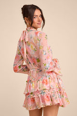 Lenna Light Pink Multi Floral Ruffled Mini Dress