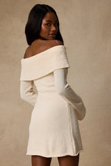 Pemryn Cream Off-the-Shoulder Mini Sweater Dress
