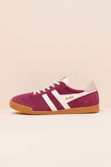 Elan Cerise Color Block Suede Leather Sneakers