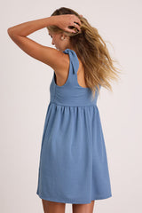 Cute Certainty Slate Textured Ribbed Knit Tie-Strap Mini Dress