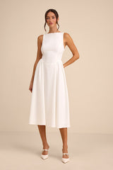 Kenly White Boat Neck Cutout Midi Dress
