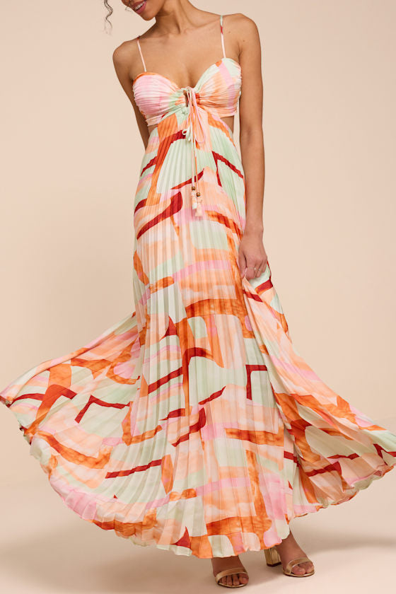 Myla Mint Green Multi Pleated Tie-Back Maxi Dress