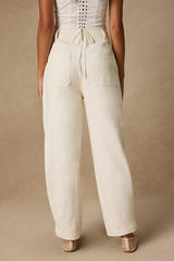 Merritt Cream Twill Button-Snap Hem Barrel Leg Pants