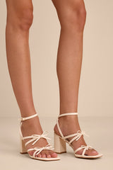 Jennie Cream Strappy Bow High Heel Sandals