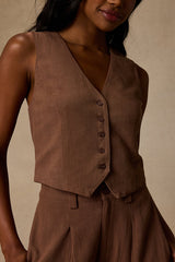 Suits You Perfectly Brown Linen Vest