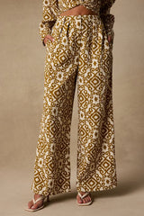 Cove Ivory and Tan Boho Print Tie-Front Top
