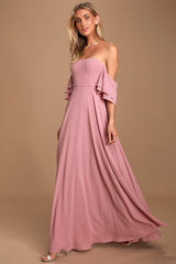 Abbington Dusty Lavender Off-the-Shoulder Maxi Dress