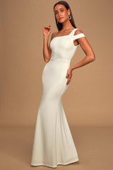 Make an Entrance White One-Shoulder Mermaid Maxi Dress