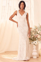 Spectacular Romance White Lace Sleeveless Mermaid Maxi Dress
