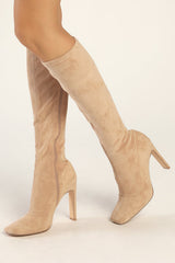 Loriah Light Nude Suede Square Toe Knee High Boots
