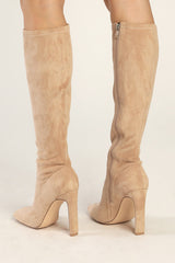 Loriah Light Nude Suede Square Toe Knee High Boots